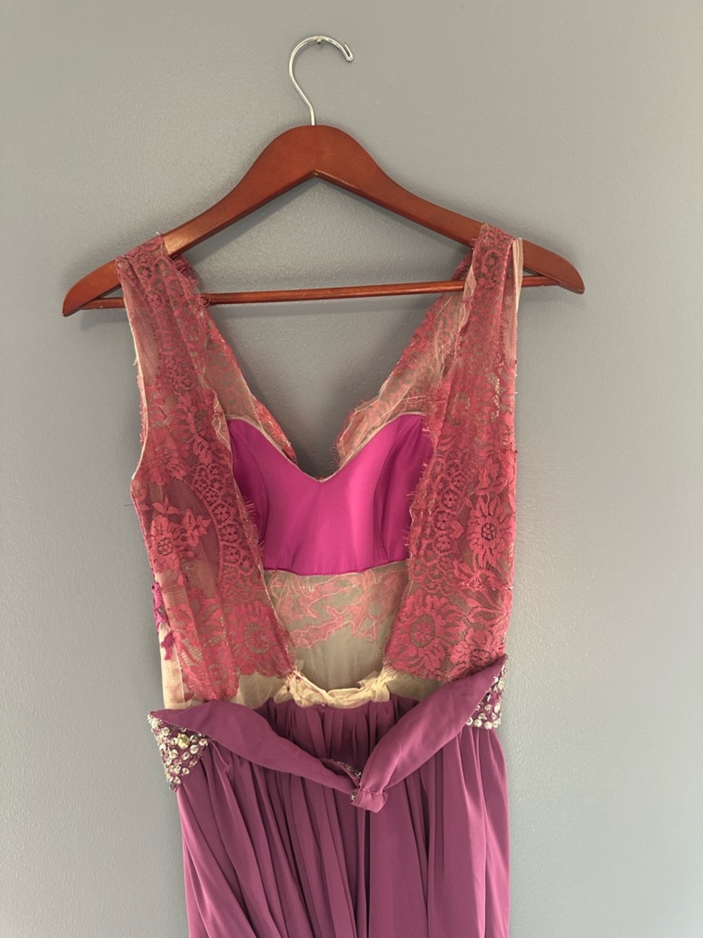 Beaded Lace Bodice Prom Dress in Plum - Picture 3 of 4